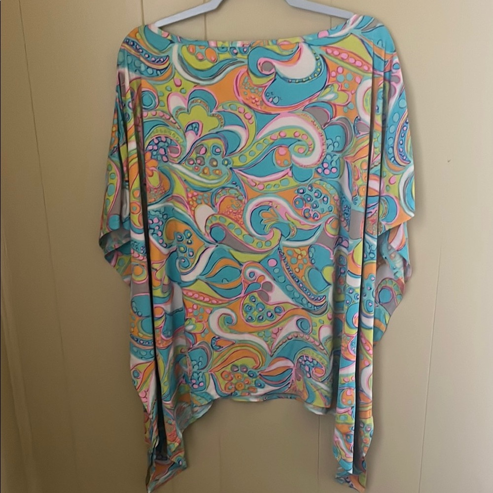 Trina Turk Multicolor Paisley Print Boatneck Top - Teal, Yellow, Pink - Picture 6 of 8